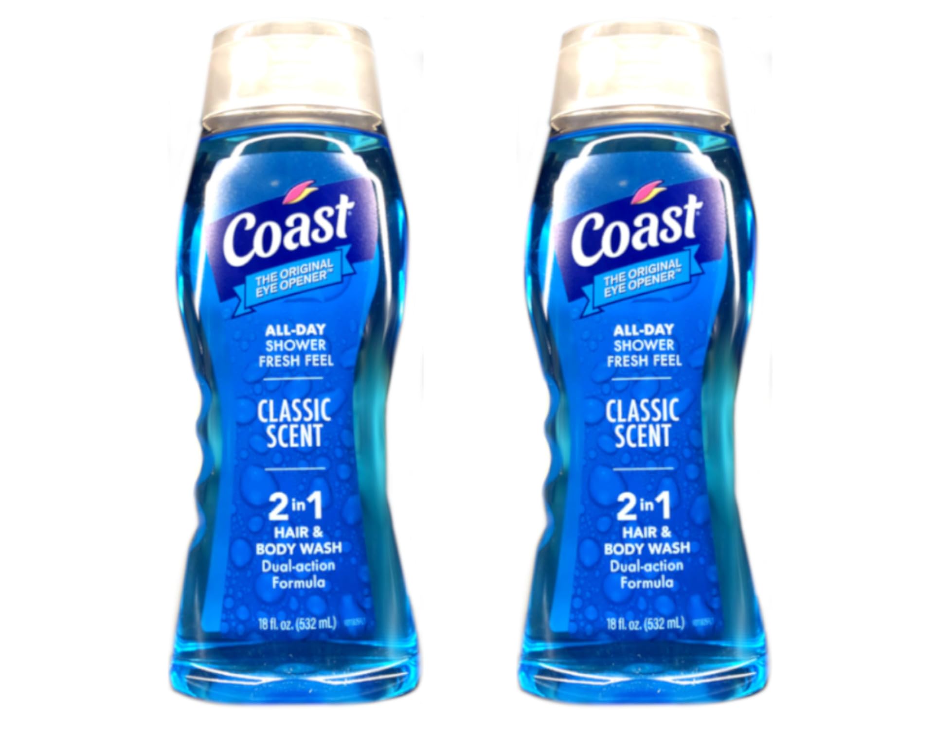 Coast All Day Shower Fresh Feel Classic Scent 2-in-1 Hair and Body Wash, Enhanced Dual Action Formula, 18 fl oz (Pack of