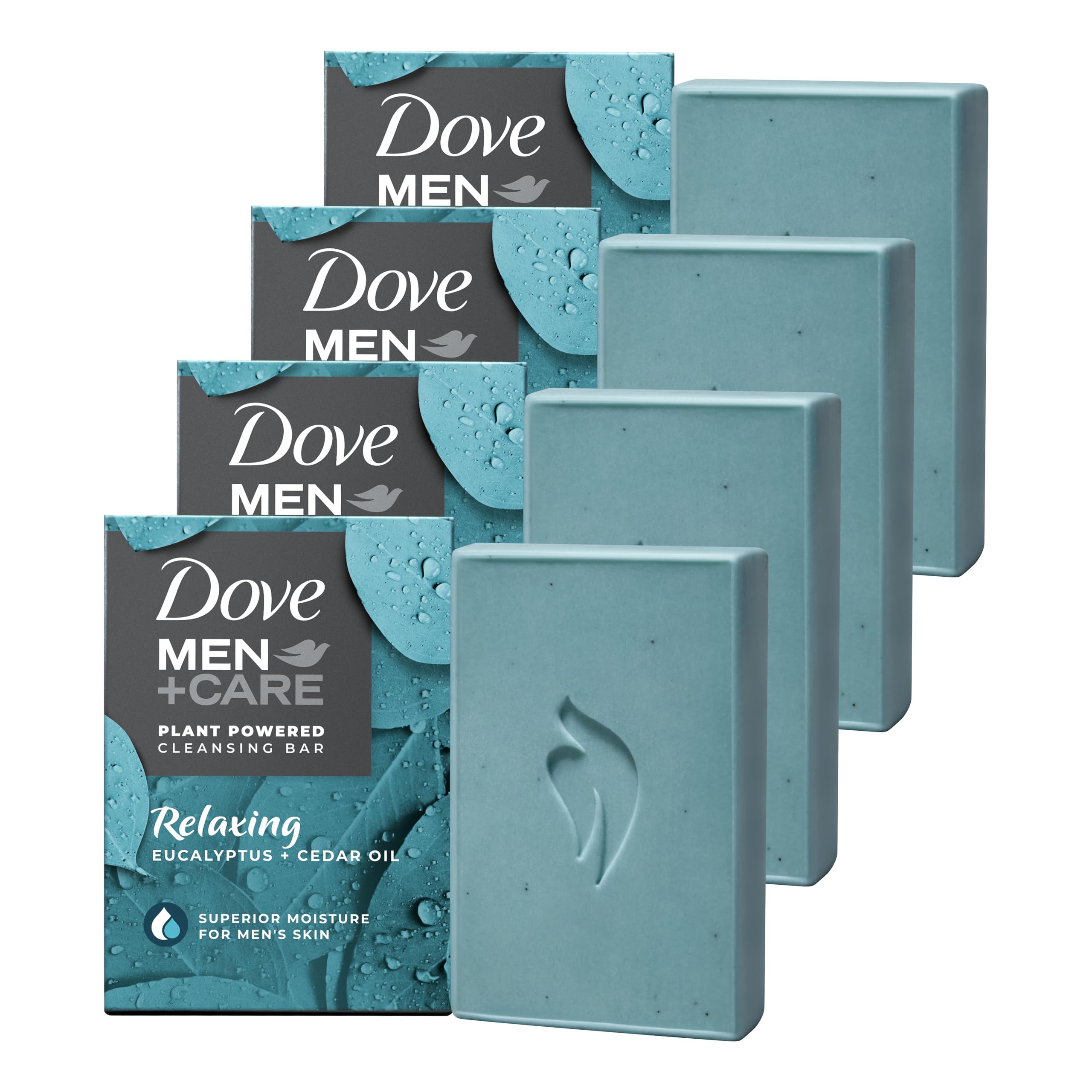 Dove Men + Care Eucalyptus + Cedar Oil Cleansing Bar Soap 5 oz for Shower, Hair, Body, Face & Shaving - Rebuild Skin, 4
